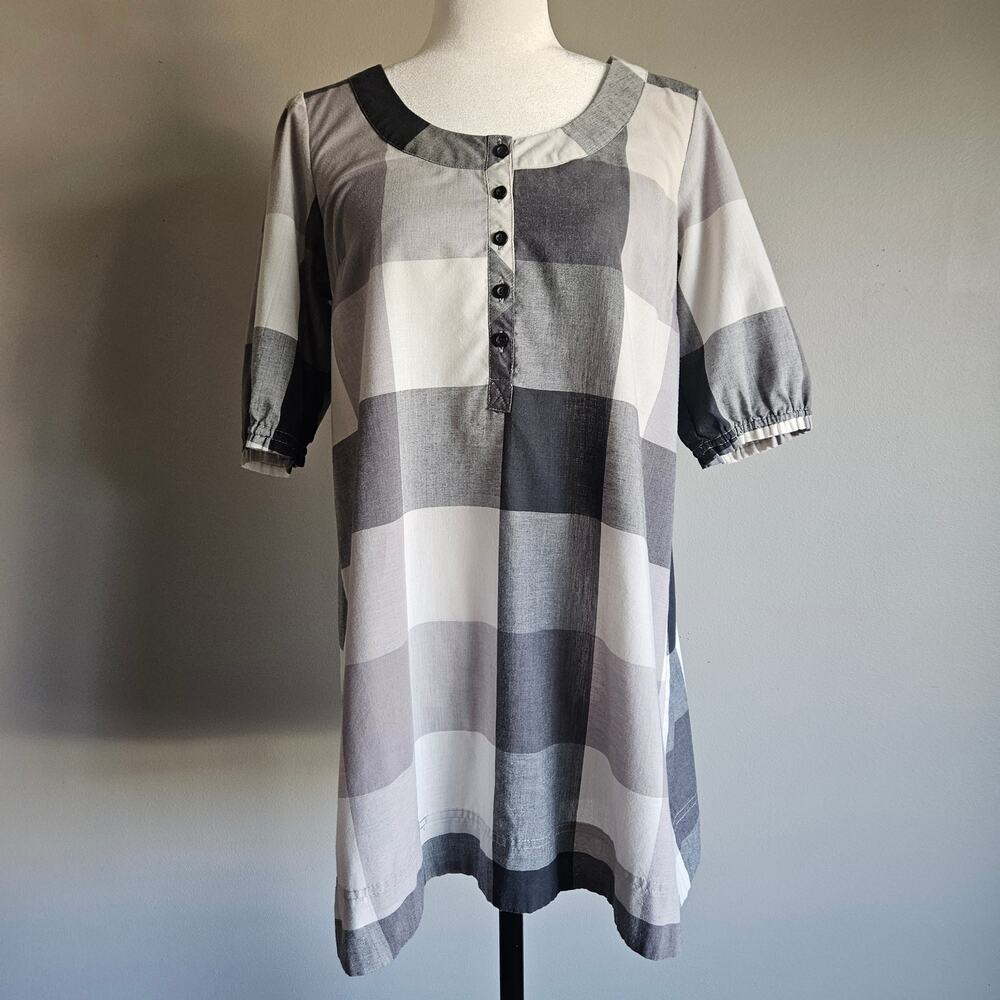 Paprika‎ Dress Womens M Gray White Plaid Gingham Mini Prairie Cottage Country